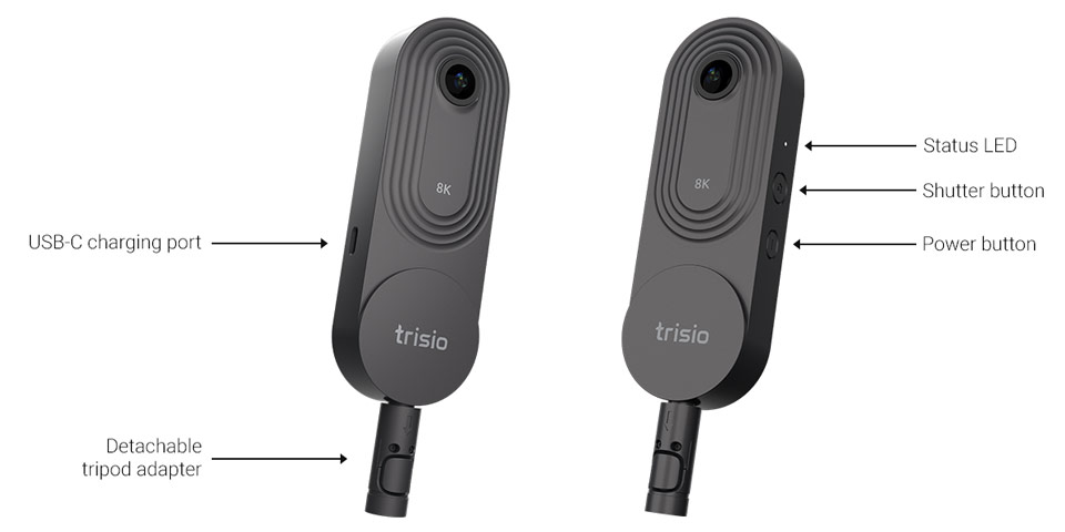 Trisio Lite 2 360 camera details - buttons and mounta