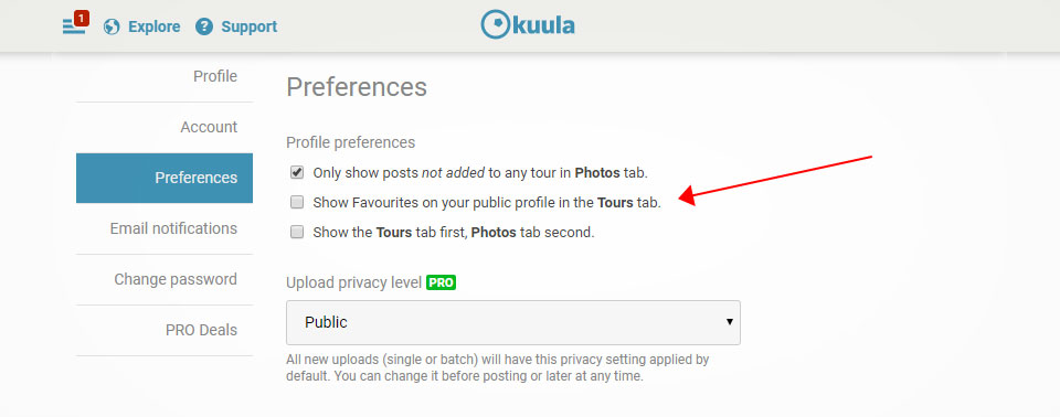 Profile Preferences in User Settings section