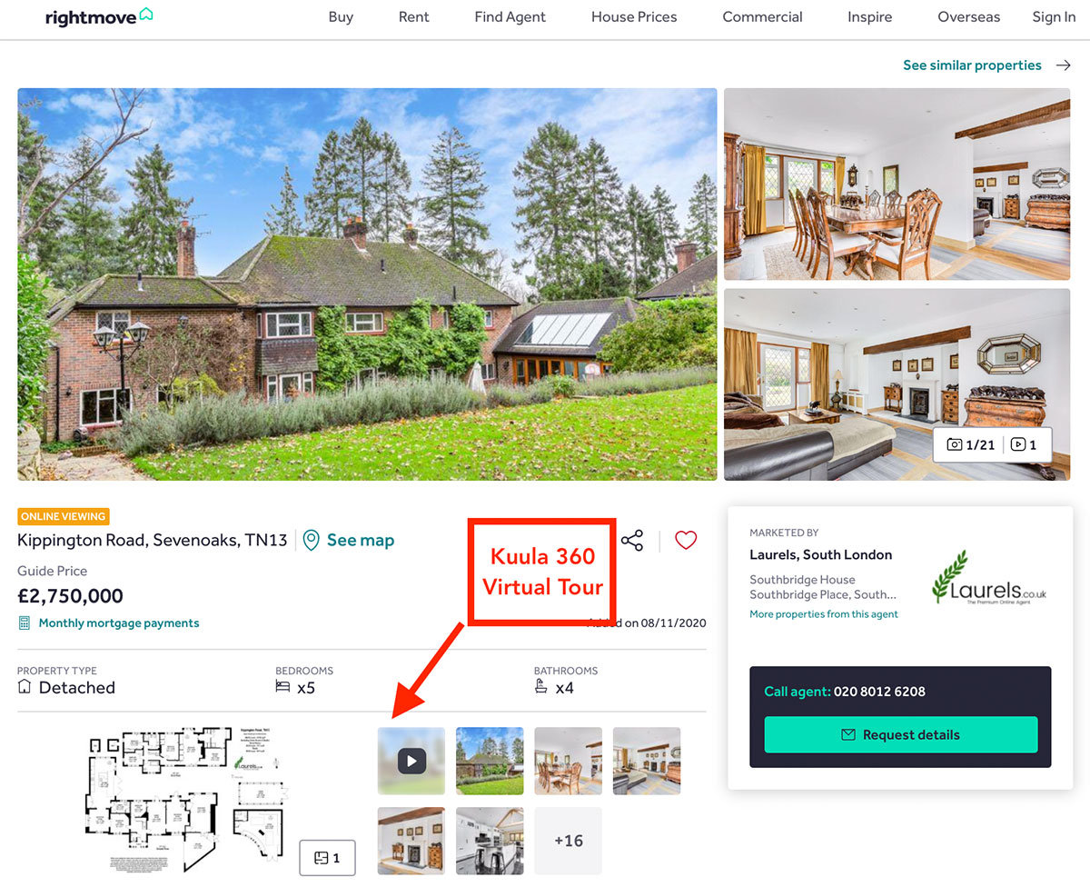 Rightmove Listing featuring a virtual tour