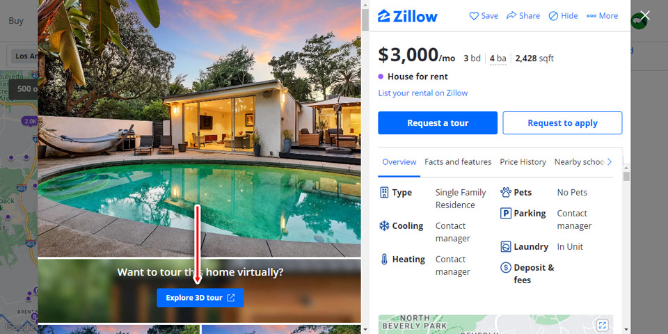 Zillow Listing featuring a virtual tour