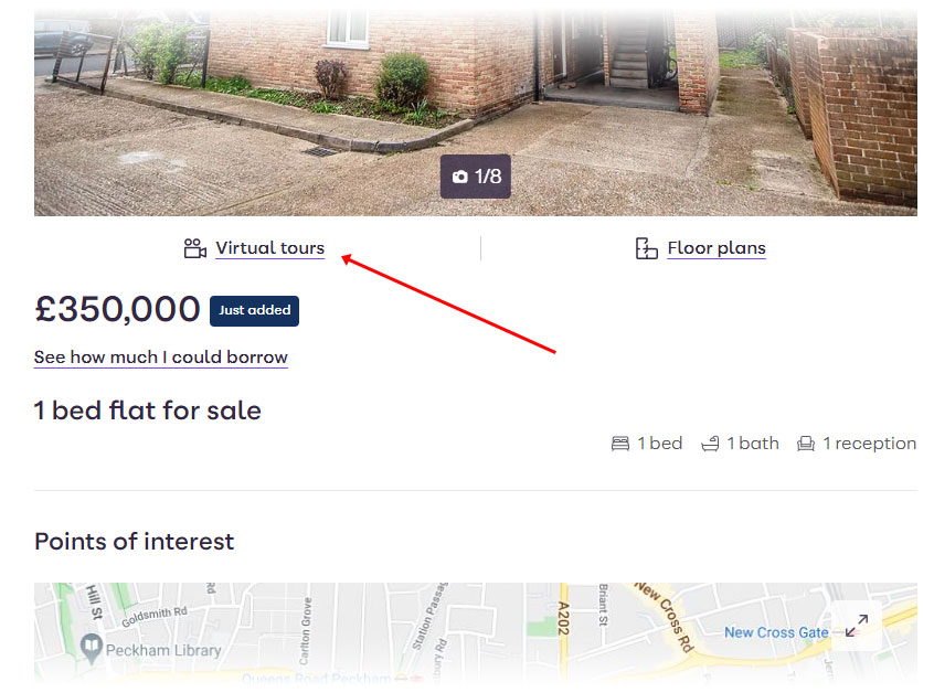 Placement of virtual tour link in a Zoopla listing