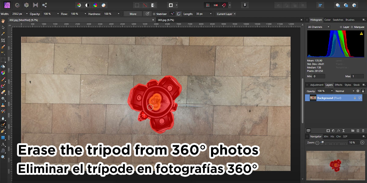 Retirar el trípode de tus fotos 360